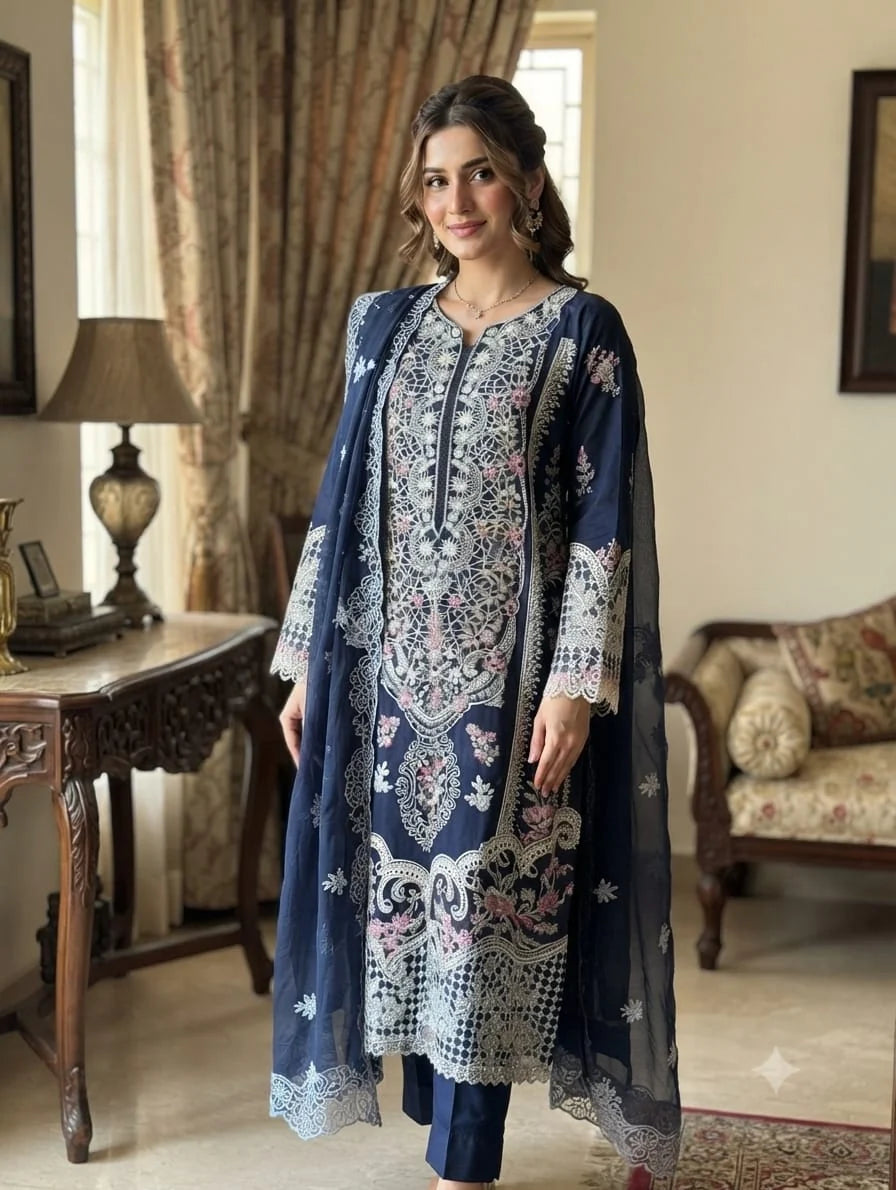 Embroidered Stitch 3pc Suit