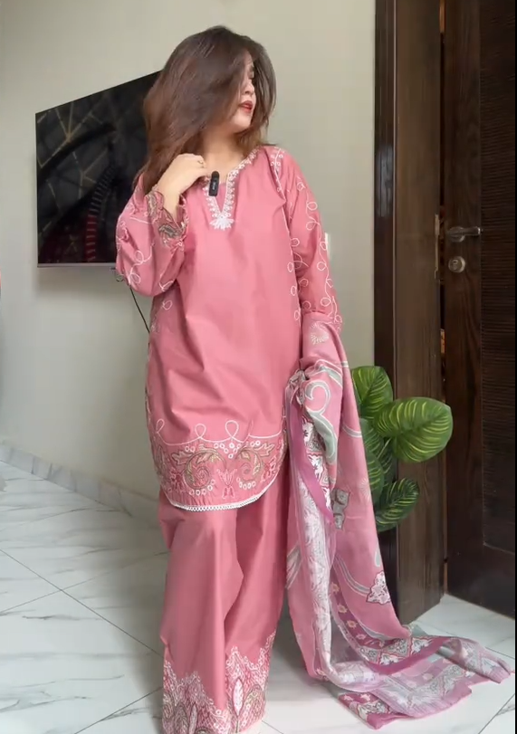 Blush 3 Piece Stitched Dress