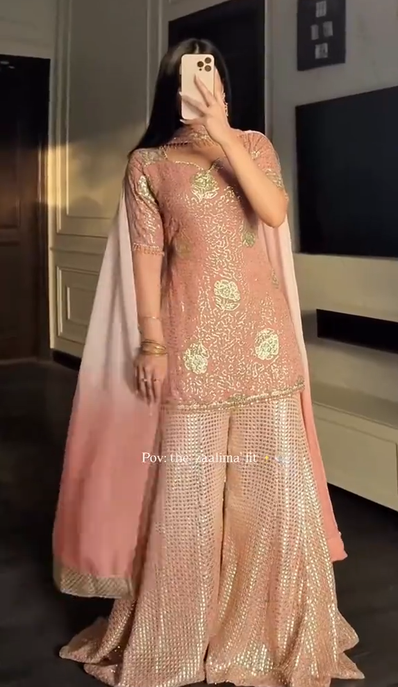 Regal Rose Pink Sequined Zaalima Sharara Suit