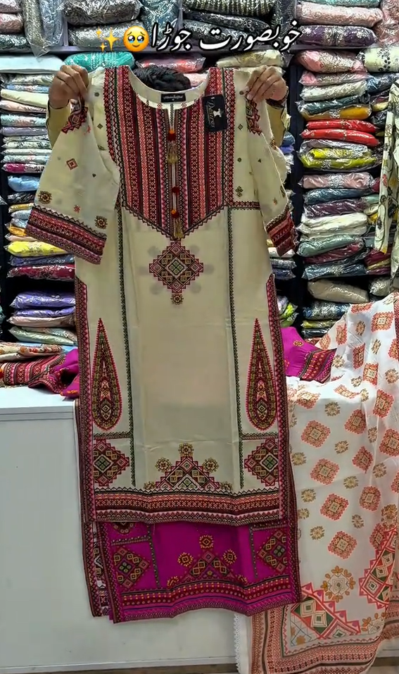Summer 3Pcs Traditional Embroidered Stitched Dress