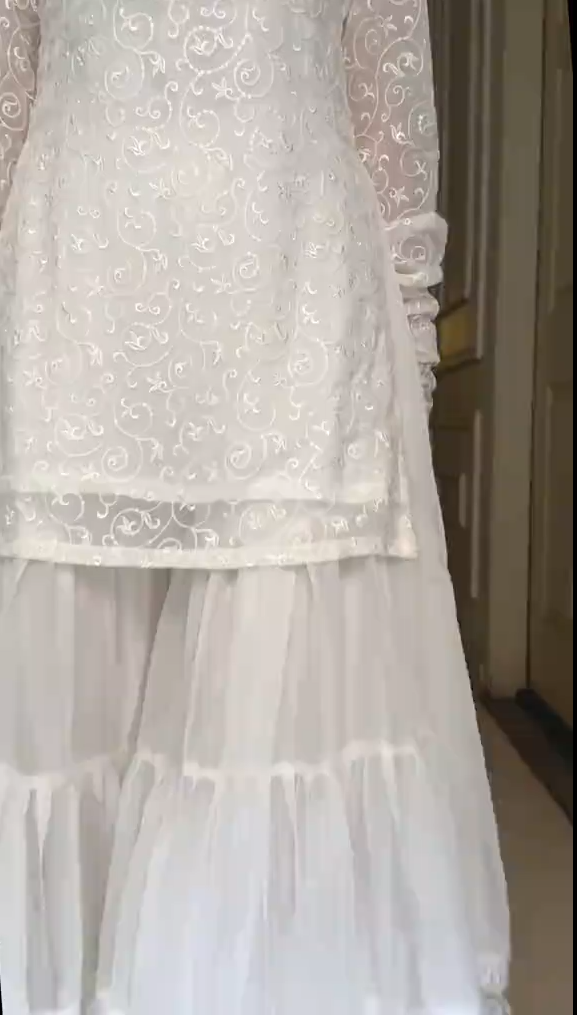 White 3 Piece Sharara Dress