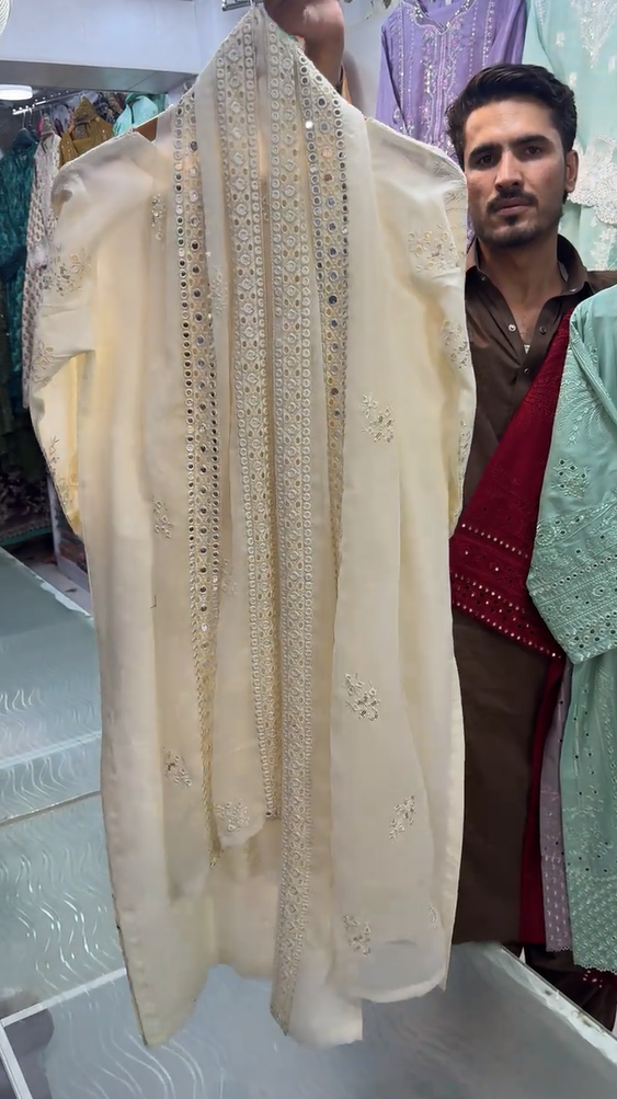 LAMA EMBROIDERED WORK 3 PIECE DRESS
