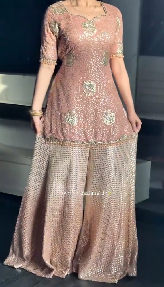 Regal Rose Pink Sequined Zaalima Sharara Suit