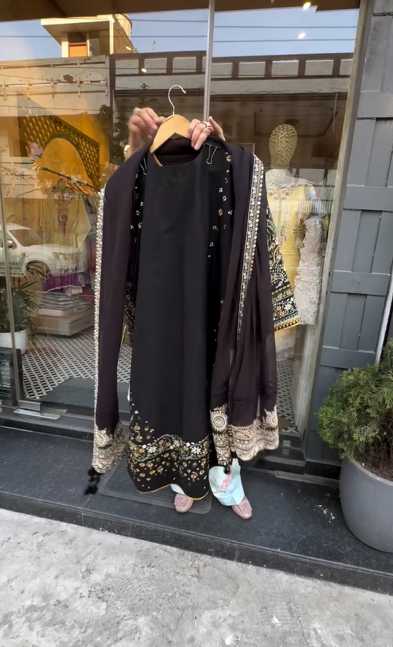 Black 3 Piece Embroidered Dress
