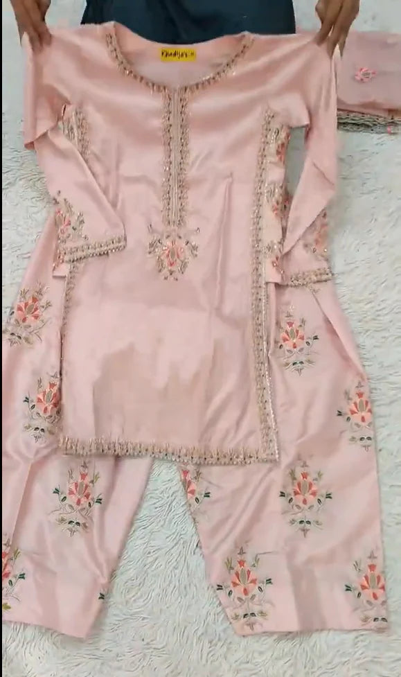 3 Piece Pink Embroidered Dress
