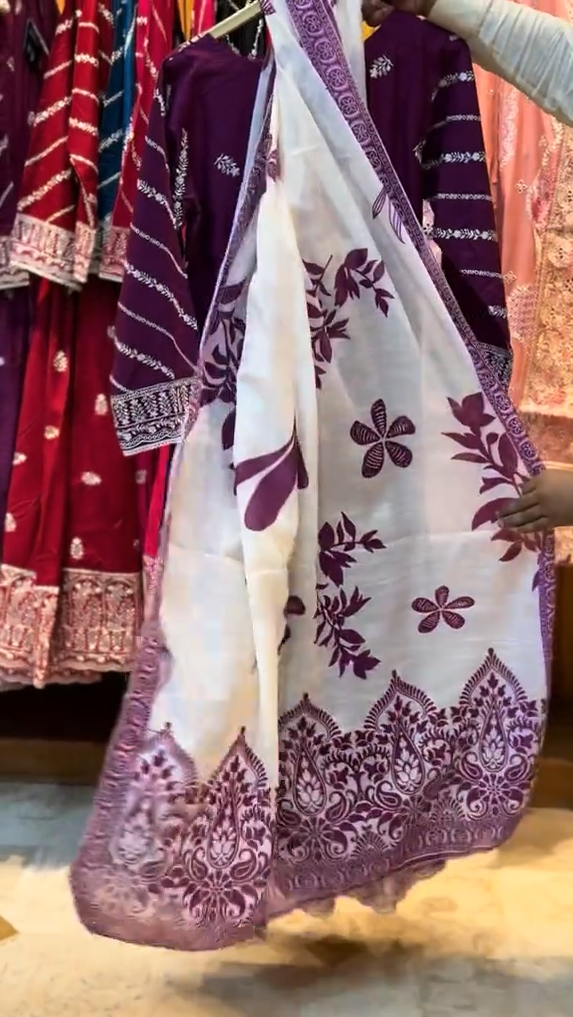 3 Piece Stitched Embroidered Frock