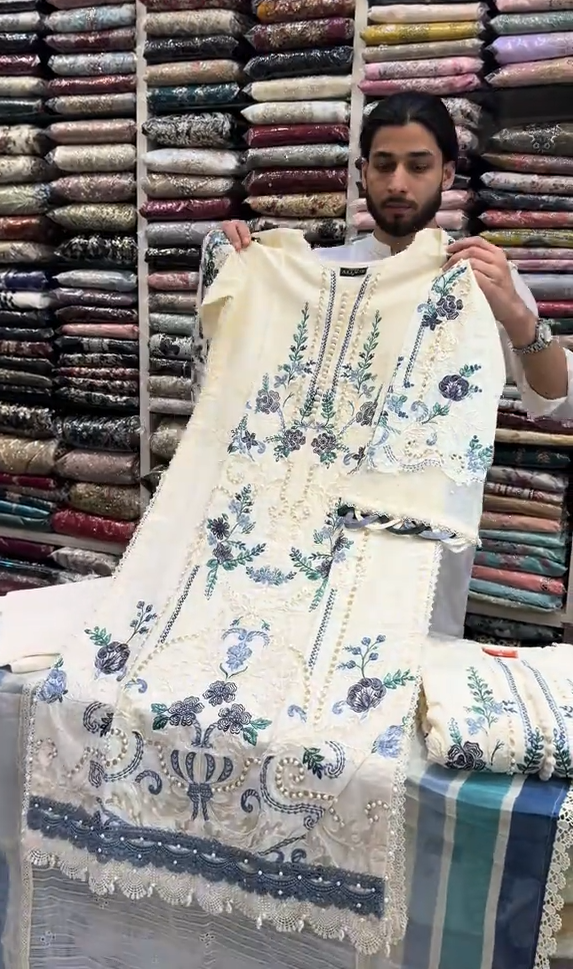 Lama White Embroidered 3 Pcs Dress