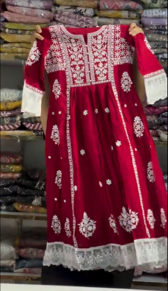 Red Beautiful Embroidered 3 Pcs Dress