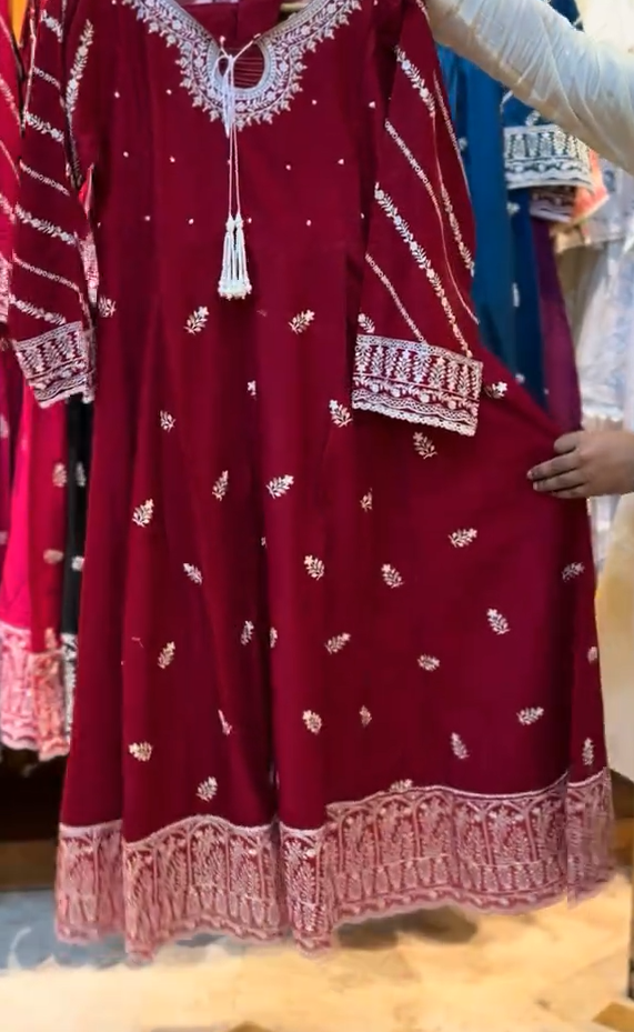 3 Piece Stitched Embroidered Frock