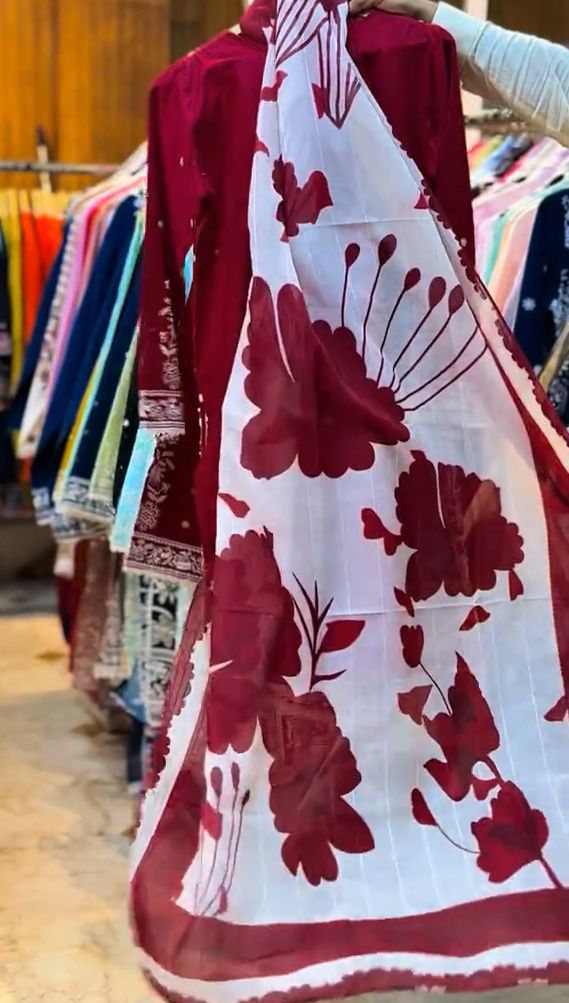 3 Piece Stitched Embroidered Frock