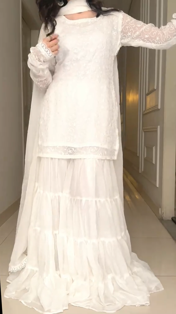 White 3 Piece Sharara Dress