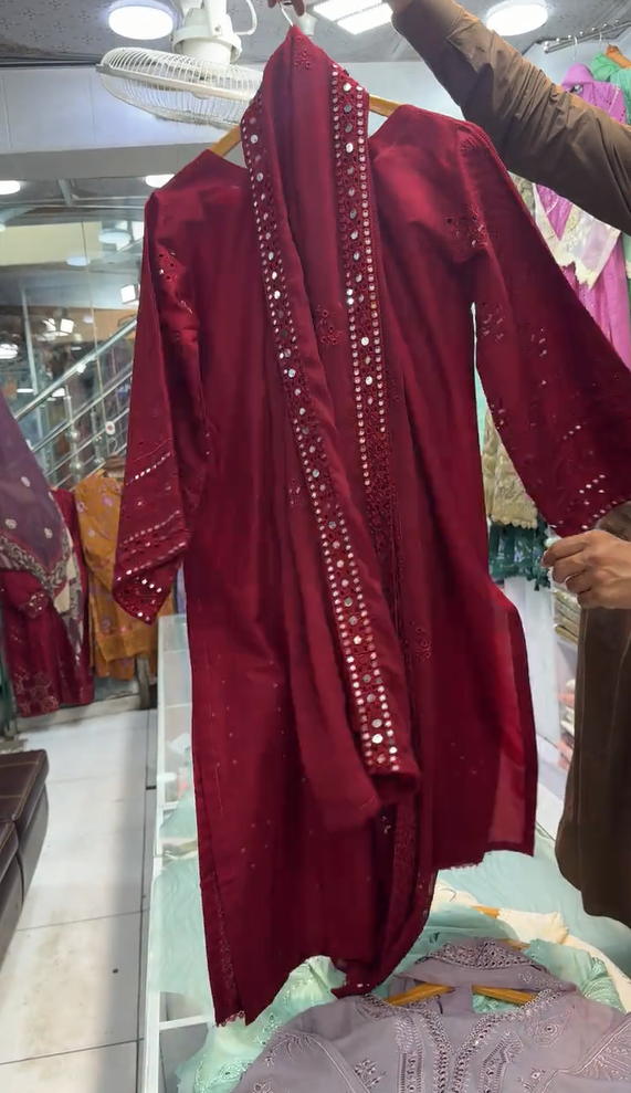LAMA EMBROIDERED WORK 3 PIECE DRESS