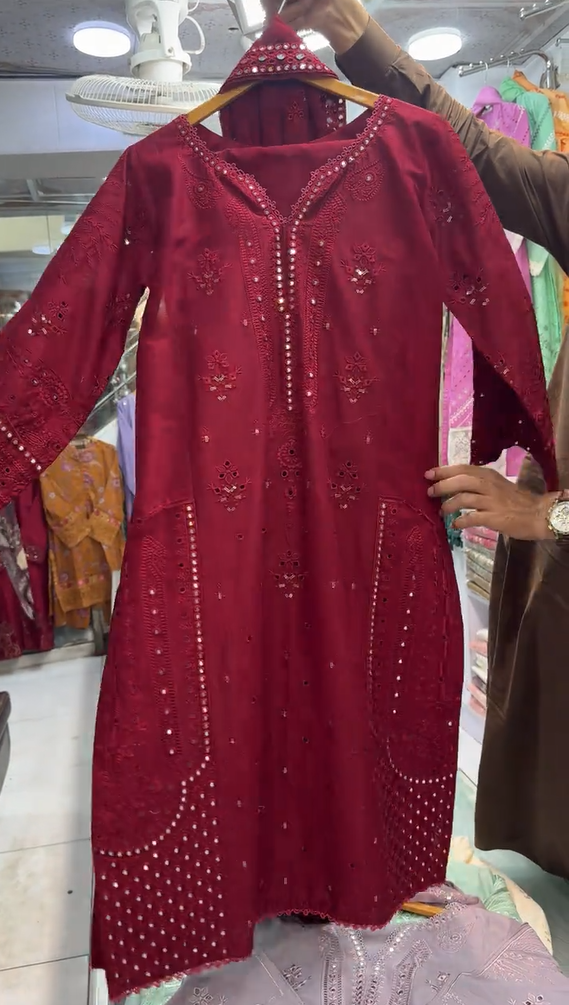 LAMA EMBROIDERED WORK 3 PIECE DRESS