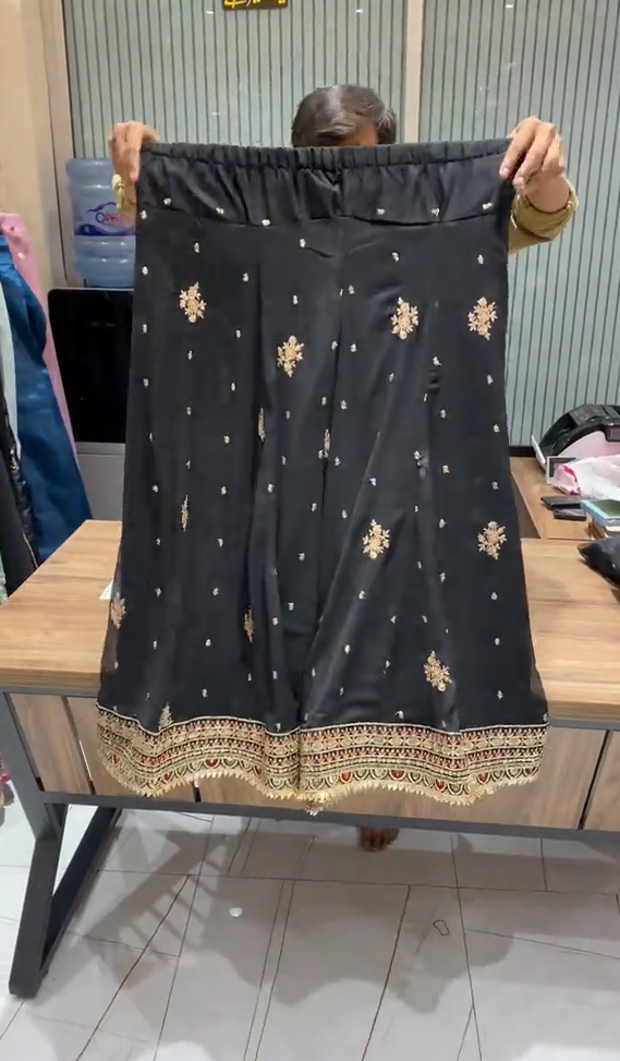 Black Lama Embroidered 3 Piece Dress