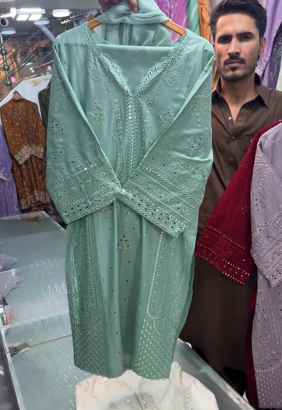 LAMA EMBROIDERED WORK 3 PIECE DRESS
